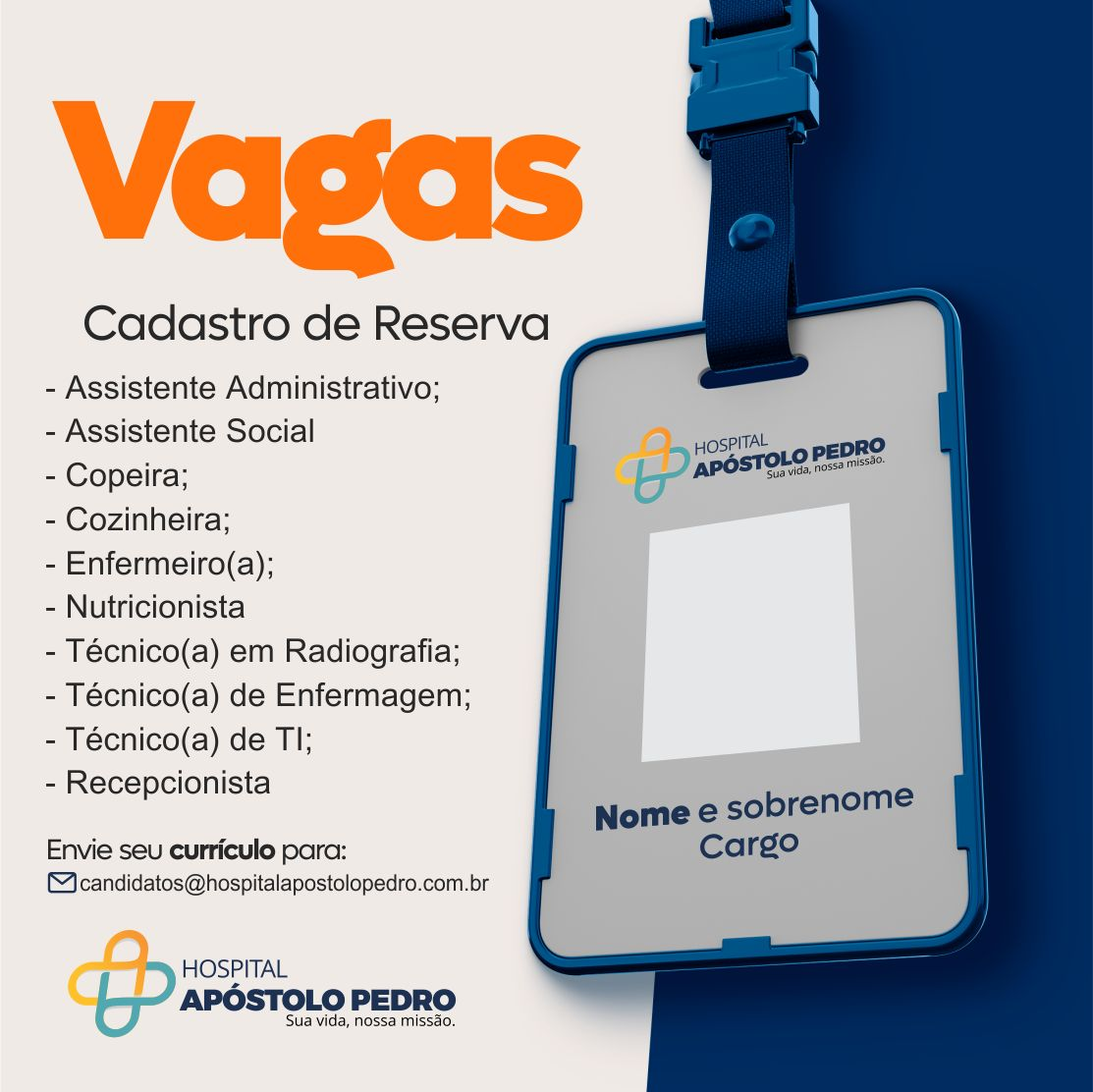 Hospital abre vagas para cadastro de reserva